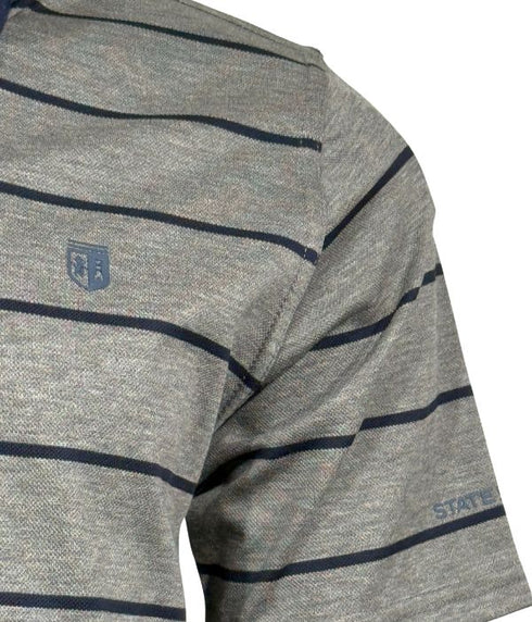 Polo piqué gris avec rayure bleu nuit